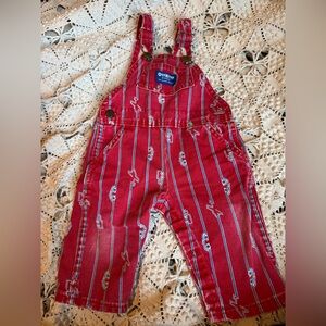 90s Osh Kosh B’Gosh Red Blue Transportation Vestbak Genuine Article Bibs 12M